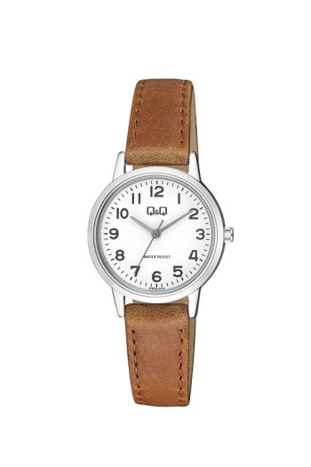 DAMEUR Q&Q HVIT SKIVE TALL, STÅL KASSE, BRUN REM