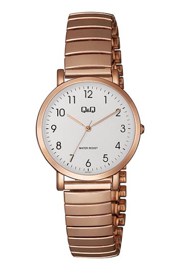 Dameur Q&Q hvit skive, tall, rose gullf. strikkl.