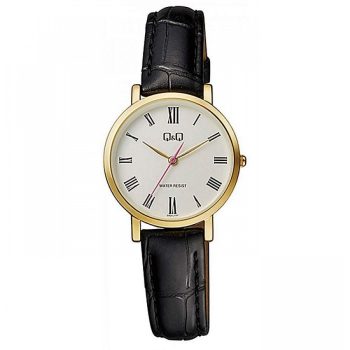 #Dameur Q&Q romertall, hvit skive, svart rem