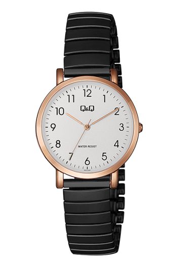 Dameur Q&Q hvit skive,tall, sort strikklenke,rose